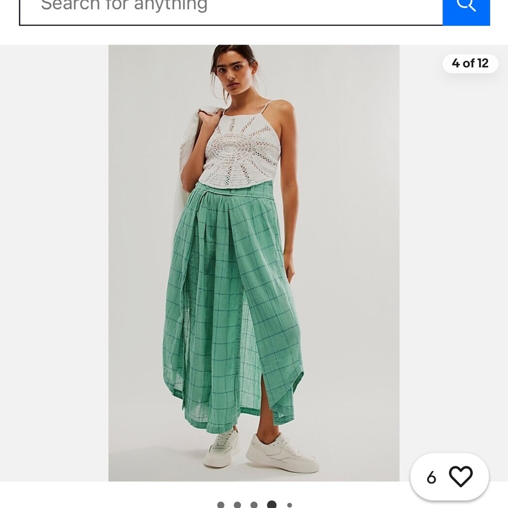 Free People Lunar Cove Sz M Turquoise Window Pane Plaid Wide Leg Pants - Picture 5 of 9